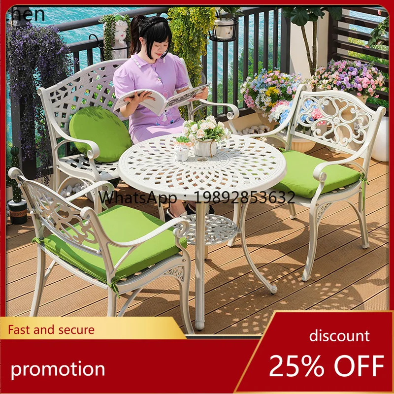 

Уличный стол и набор мебели HT из литого алюминия для балкона, компактный, комбинированный, для отдыха на открытом воздухе, водонепроницаемый, солнцезащитный, не выцветающий