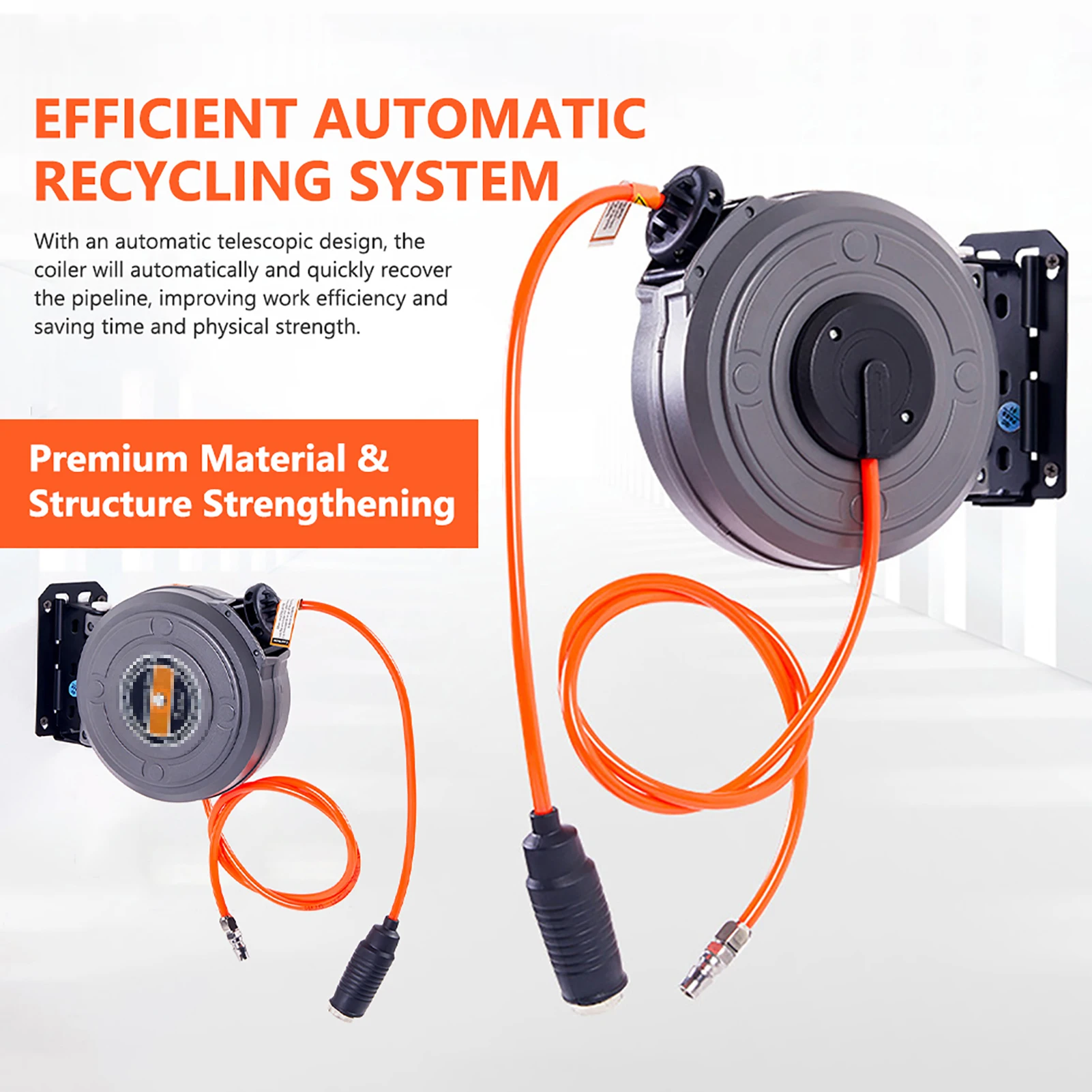 

6mm Automatic Retractable Hose Reel Car Wash Garden Irrigation Tube Holder Wall Mount High Pressure Pipes Roller Drum