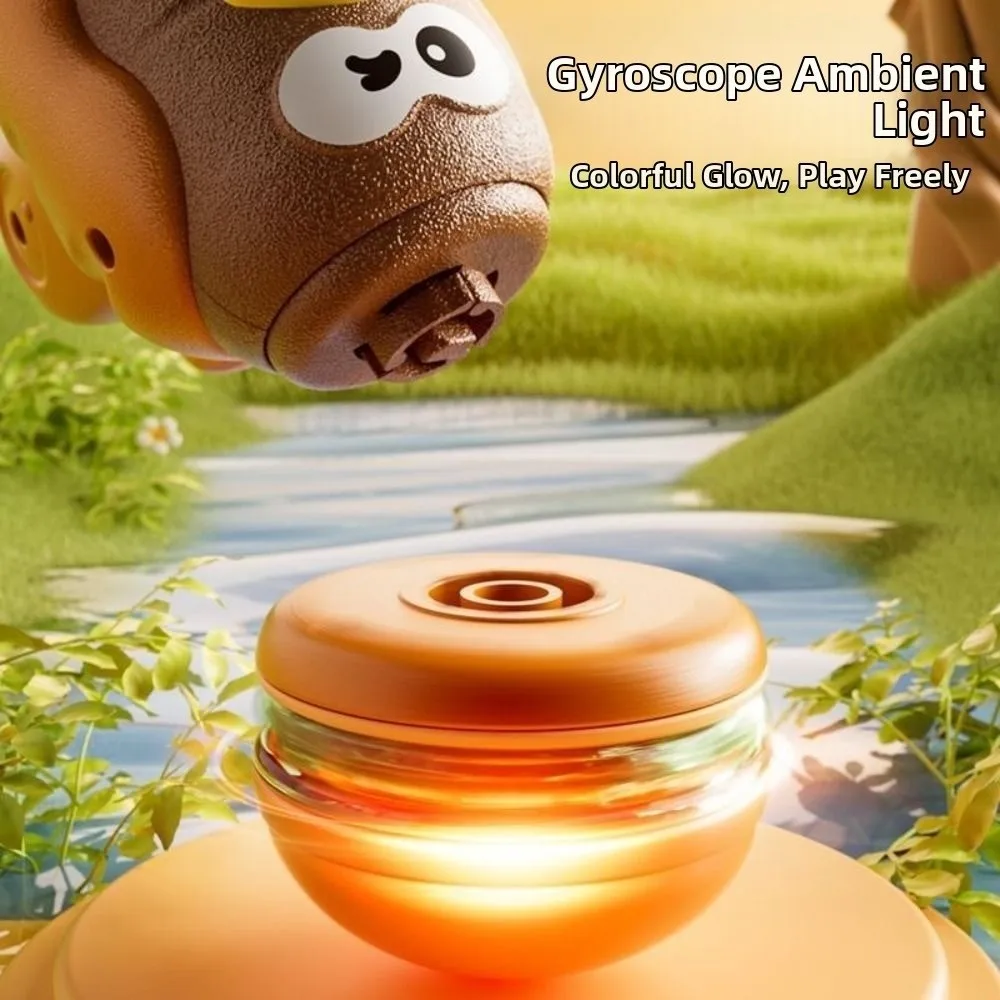 2 in 1 Gyro Flying Disc Launcher Soaring Propeller Rotating Gyro Novel Design Burger Fries Shape Kids Luminous Toy