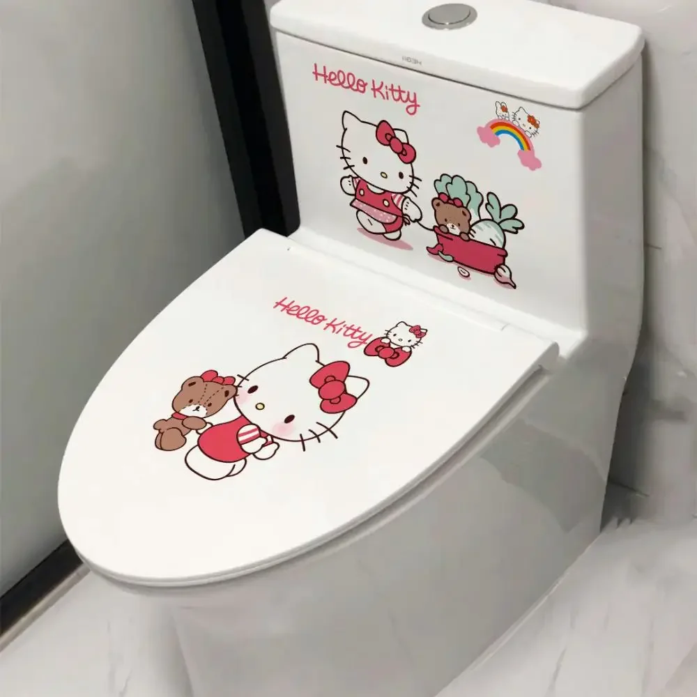 Hello Kitty Sanrio Cartoon Toilet Sticker Funny Toilet Lid Decal Waterproof Self Adhesive Toilet Toilet Decoration Wall Decal