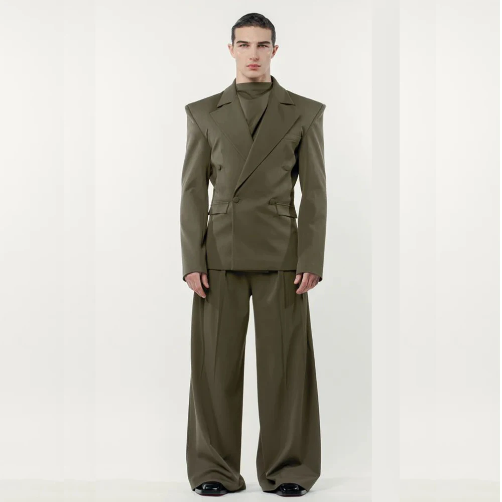 Chic Loose Men's Suits 2 Pieces Jacket Pant Sets Double Breasted Peak Lapel Special Customize Male Clothing Fashion Stylish 2025