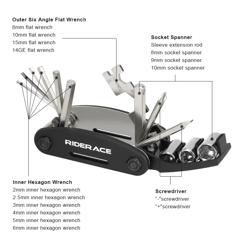 Bicycle Tool Set 16 in 1 Mountain Bike Tire Repair Kit Puncture Patches Hex Spoke Wrench Screwdriver Cycle Multifunction Tools