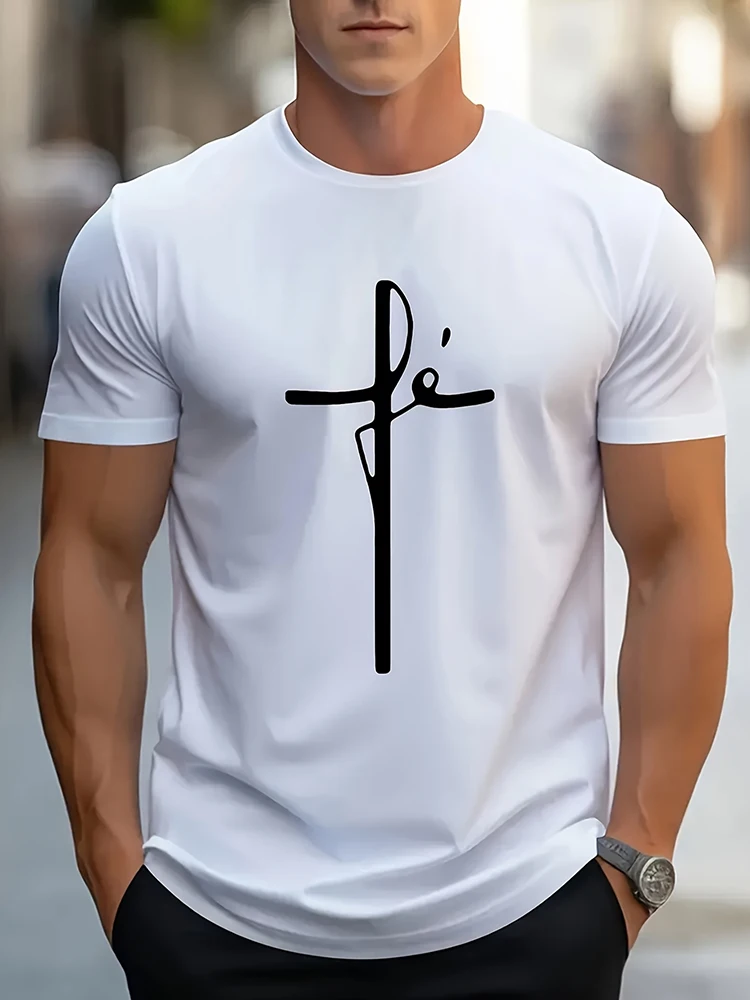 

Religious Style 3D Cross Print Men's Outdoor Sports T-shirt Urban Street Men's Fashionable Short-sleeved Top Fitness T-shirt