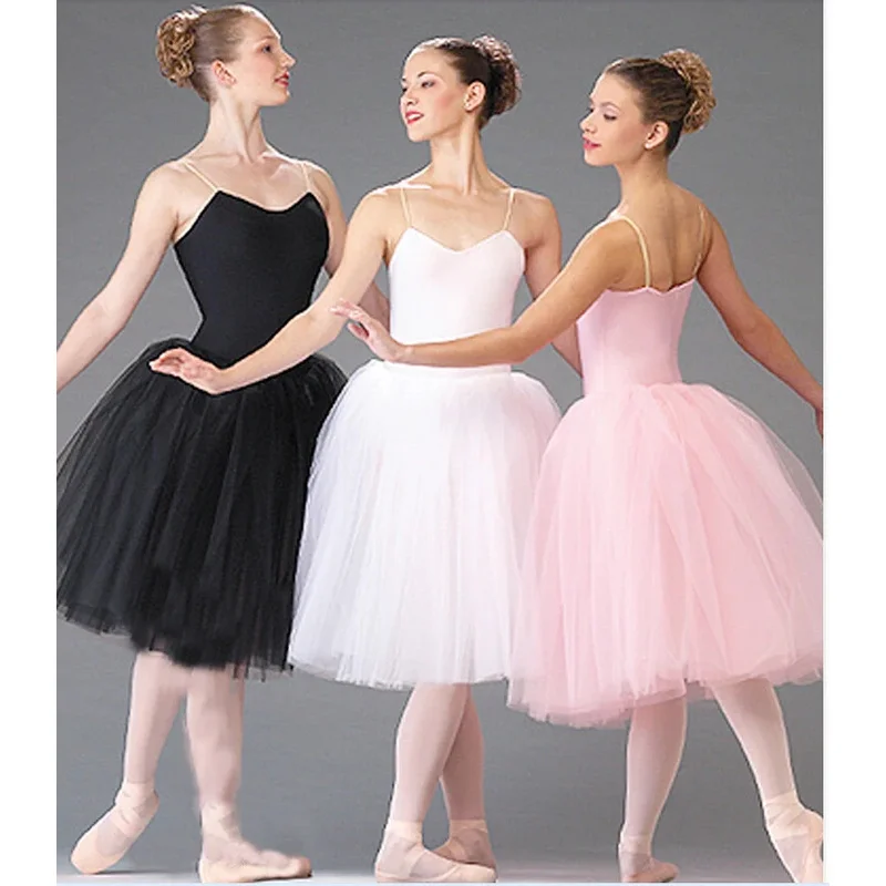 Adult Romantic New Ballet Tutu Dance Rehearsal Practice Skirts Swan Costumes For Women Long Tulle Dresses White Pink Black Color