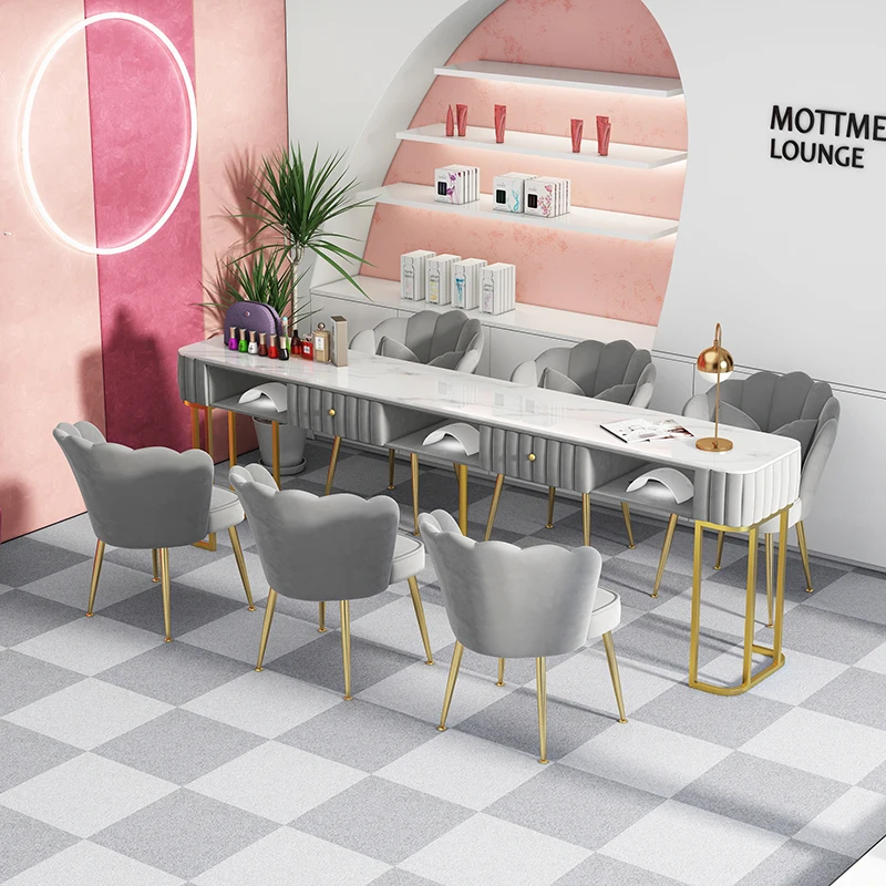 Simple Nordic Nail Tables Grey Design Modern Exquisite Manicure Desk Simple Receptionist Nagel Tafel Salon Furniture HD50ZJ