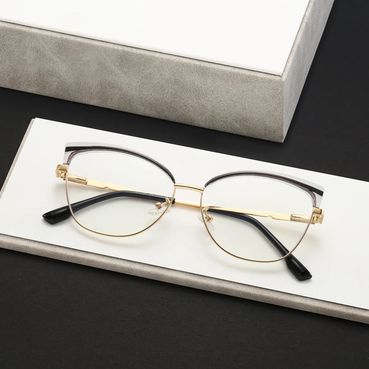 JMISUS Women's Trendy Butterfly Prescription Glasses Cateye Alloy Myopia Progressive Eyewear with Spring Leg