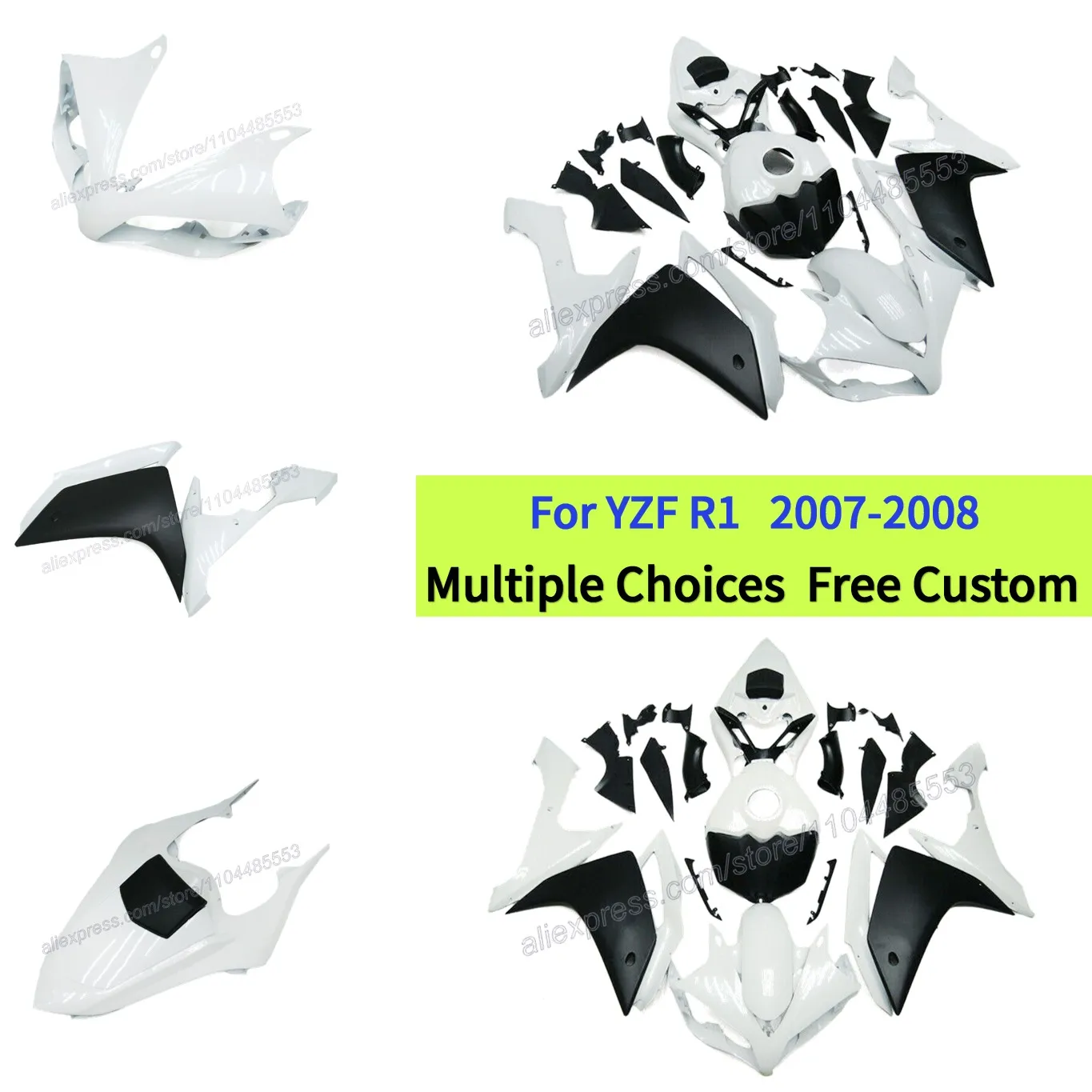 

New Fairing kit fit for YAMAHA 2007 2008 YZFR1 YZF R1 07 08 black white motorcycle fairings body cowl