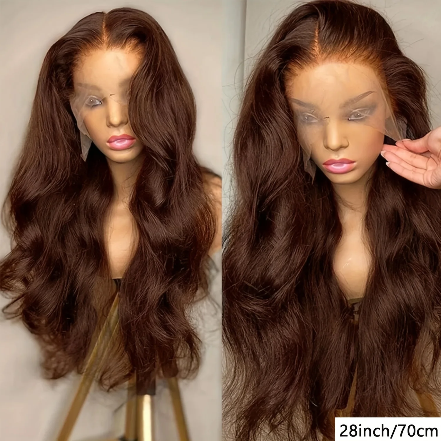 

Парик из натуральных волос с прозрачной HD-сеткой 13x4, плотность 250%, цвет шоколадно-коричневый, с эффектом волны, предварительно выщипанный, с цветной окраской