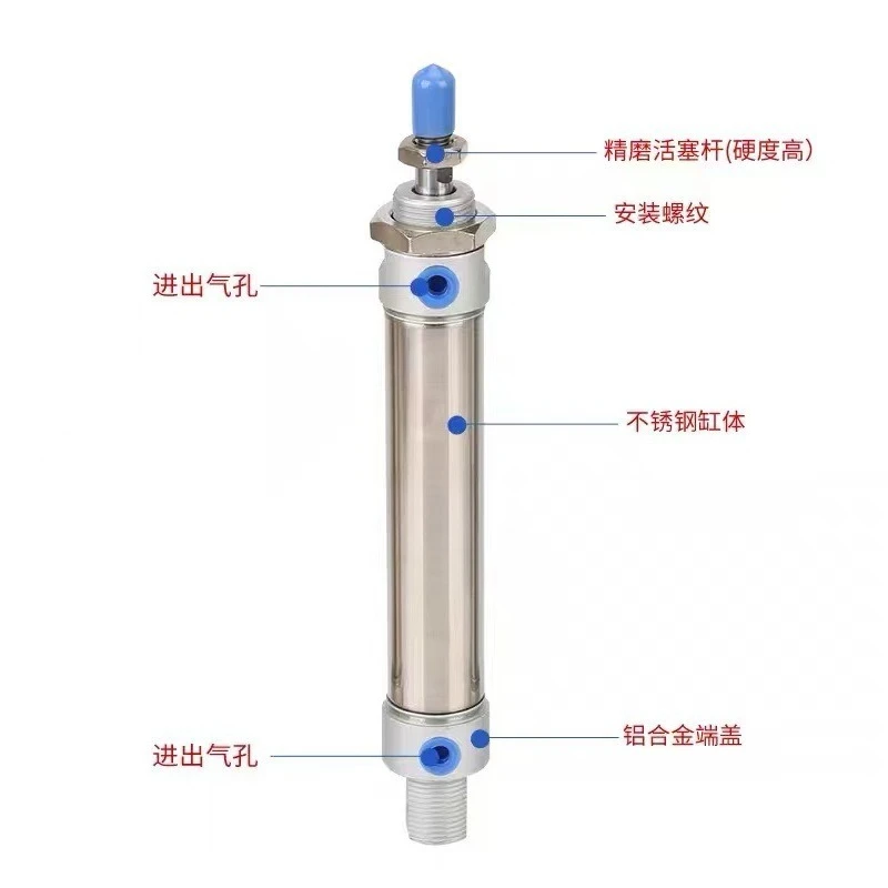 Stainless Steel Mini Pneumatic Cylinder MA25*25/50/75/100/125/150/175 S‑CA Double Acting Air Cylinder