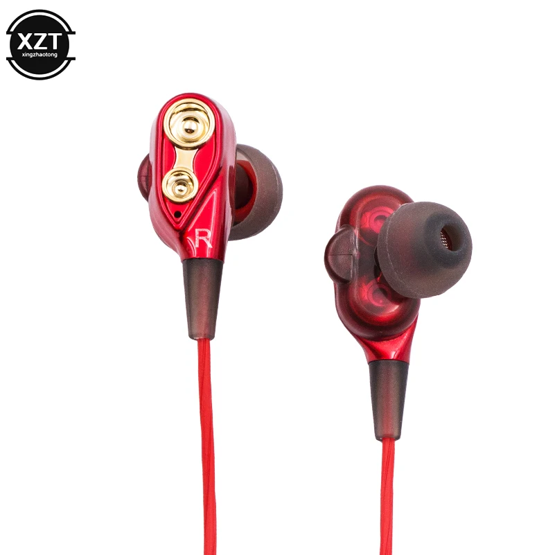 Quad-core Dual-motion Coil In-ear Headphones 3.5mm HiFi Speaker Call High-quality Sound with Microphone Wire-controlled Headset