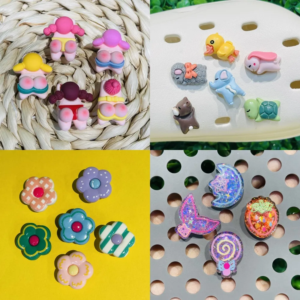 

Mix 50pcs Kawaii Flower Animal Ass Moon Bear Duck Rabbit Resin Shoe Charms Sandals Shoes Decoration Accessories For Clogs Pins