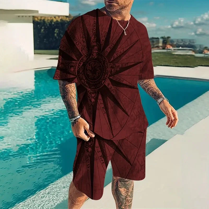 2026 جديد الصيف ملابس رياضية رجالية النمر مطبوعة عادية الشارع دعوى ثلاثية الأبعاد ستيريو مطبوعة بحر تي شيرت رجالي السراويل قطعتين مجموعة #4