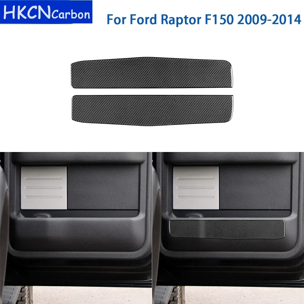 For Ford Raptor F150 2009-2014 Accessories Real Soft Carbon Fiber Interior Rear Door Anti Kick Panel Cover Trim Sticker