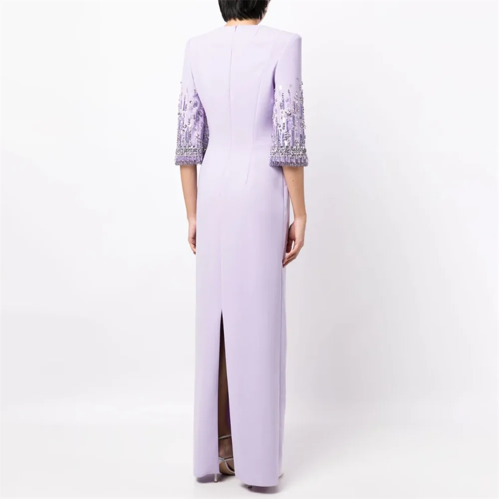 2024 Long Elegant Satin O Neck Mother of the Bride Dresses Floor-Length Wedding Guest Party Women Evening Dress Major Beading