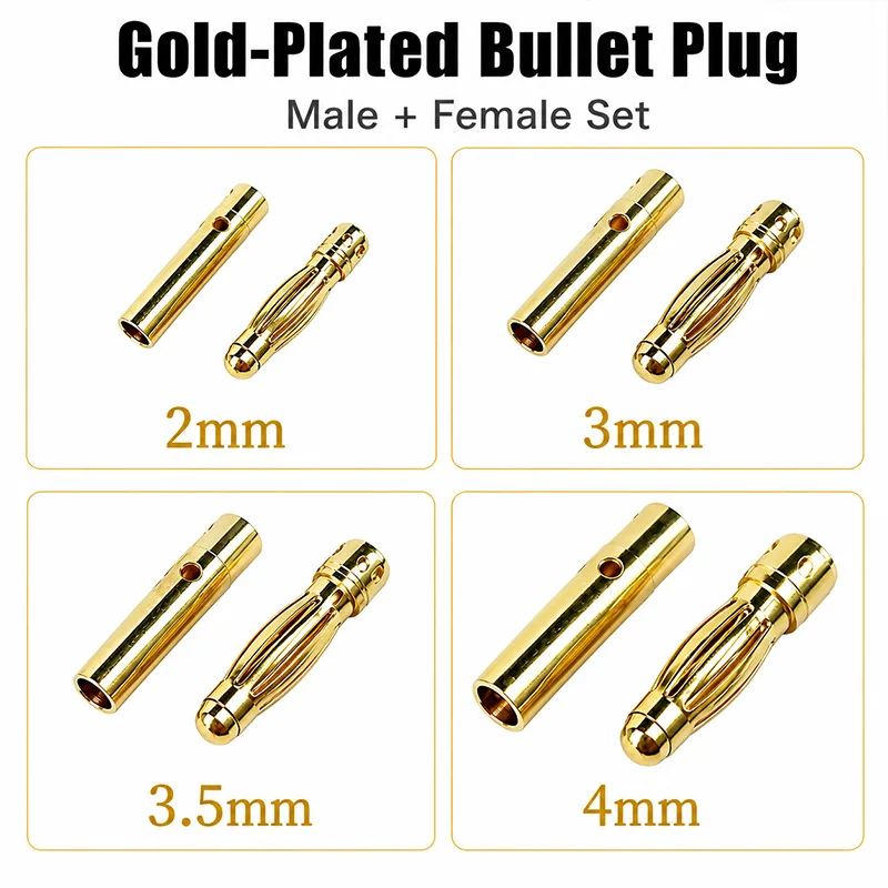 2/5/10/20 Pair 2mm 3mm 3.5mm 4mm Gold Plated Bullet Banana Plug Male Female Connector for RC Battery Motor ESC Drone DIY Parts