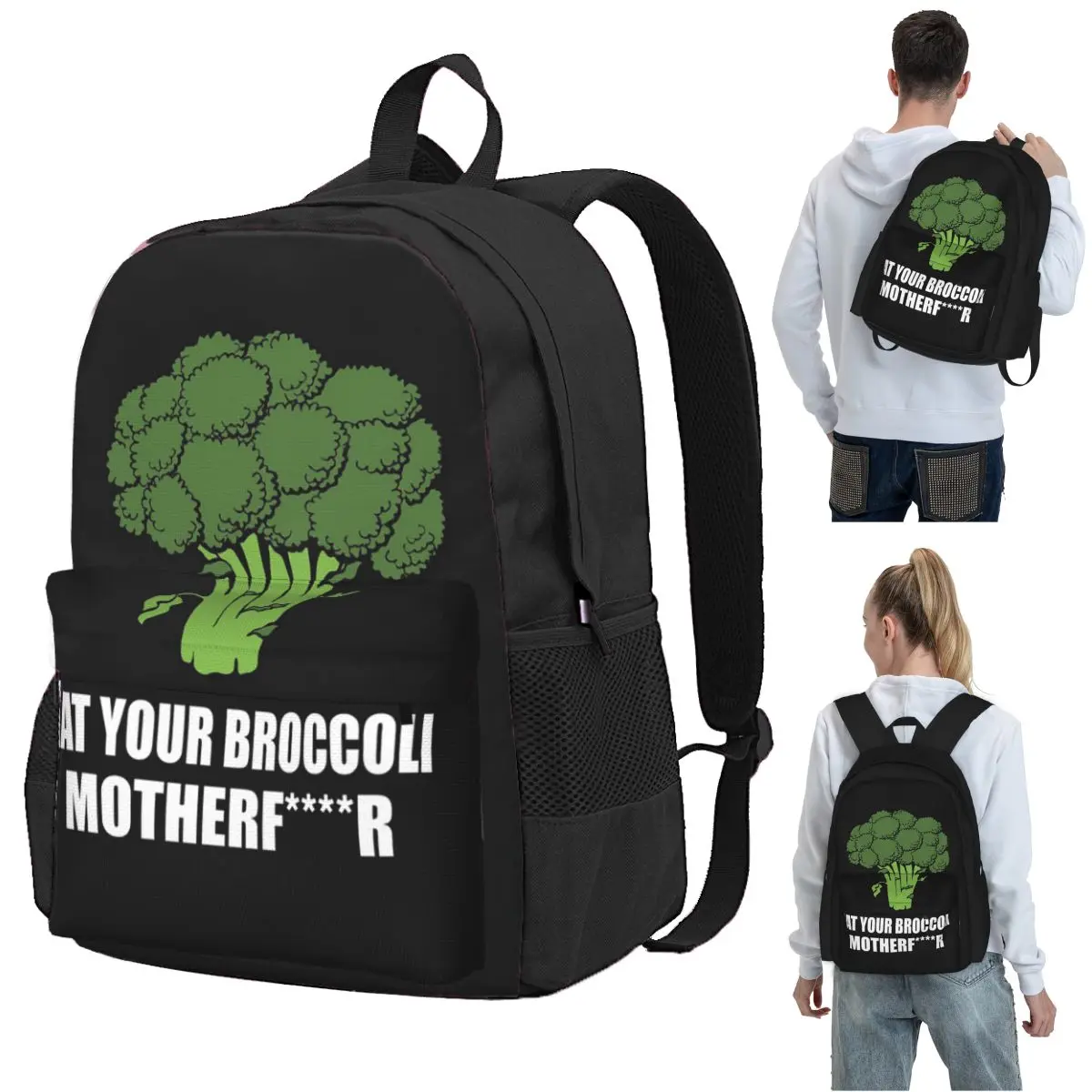 

Broccoli Vegetable Gift Saying Backpack Student BookBag Kids School Bag Laptop Shoulder Bags for Boys Girls