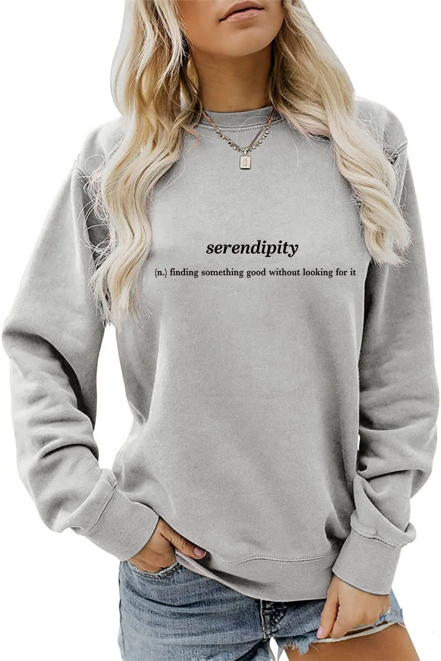 Fall new women\'s crew-neck hoodie SERENDIPITY letter print casual loose long-sleeved top with all fashion pullover