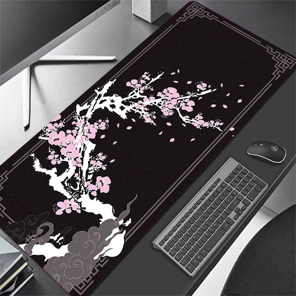 Sakura Mousepad accessori da gioco tappetino per Mouse giapponese grande nero rosa tappetino da scrivania Kawaii tappetino XXL per tappetino per