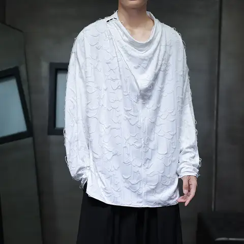 가을 새로운 깨진 오래된 황무지 바람 더미 칼라 중국 스타일 남성 패션 캐주얼 긴 소매