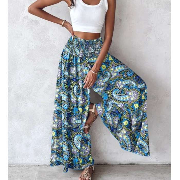 n Faion ハイウエスト弾性ルーズカジュアルワイドレッグスカートパンツビーチパンツ快適なルーズフィットカジュアルパンツ