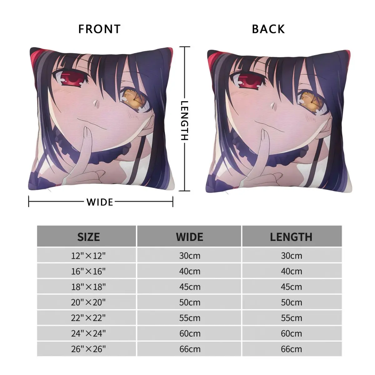 Tokisaki Kurumi Date A Live Anime Square Pillowcase Cushion Cover Pillow Case Throw Pillow Cover for Home Bedroom Car