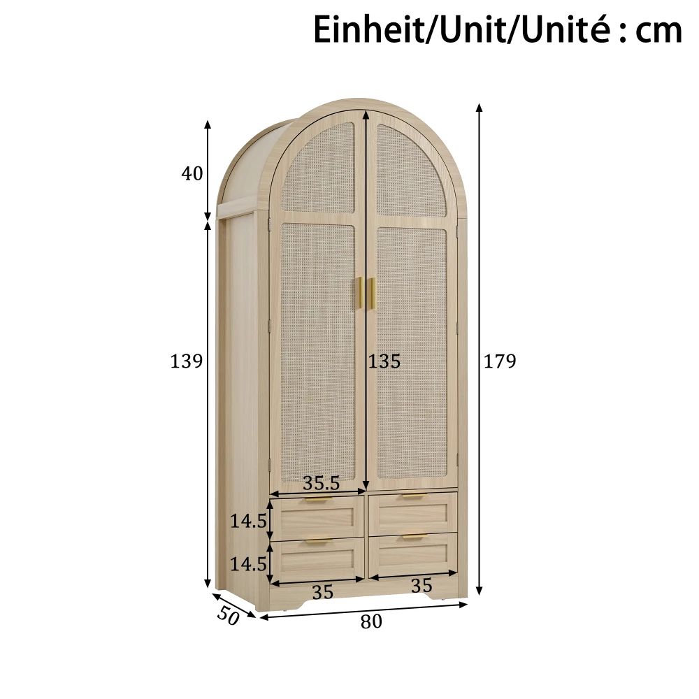 PINGGO Moderner Kleiderschrank mit Gebogenen Türen Großzügiger Stauraum Kleiderstange Schubladen Luxuriös für Schlafzimmer Eingangsbereich – Detail 5