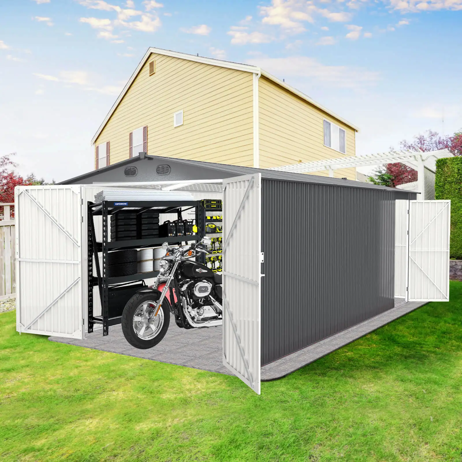 10'x20' Eco-Friendly Metal Storage Shed Durable & Easily Assembled for Efficient Organization & Space Management Customized