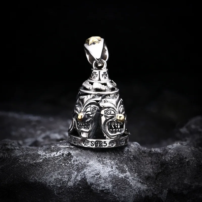 Fashion925 sterling silver clown bell pendant stylish necklace pendant men thai silver retro distressed jewelry