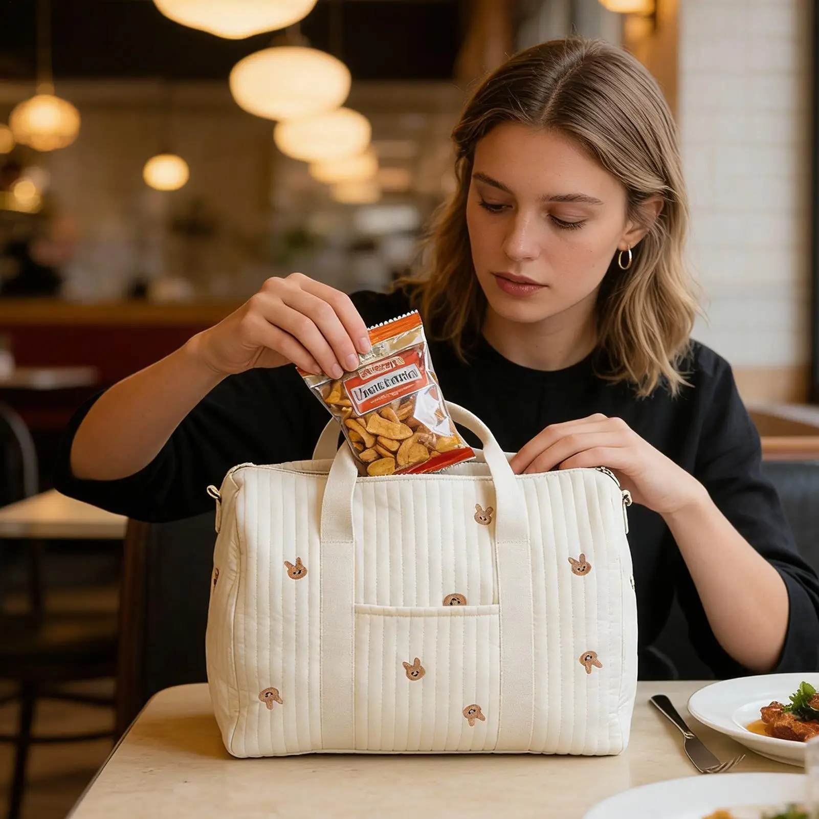 

Diaper Tote Large Capacity Embroidered Tote Hospital Bag For Gym Work School Outdoor Park Shopping Trip