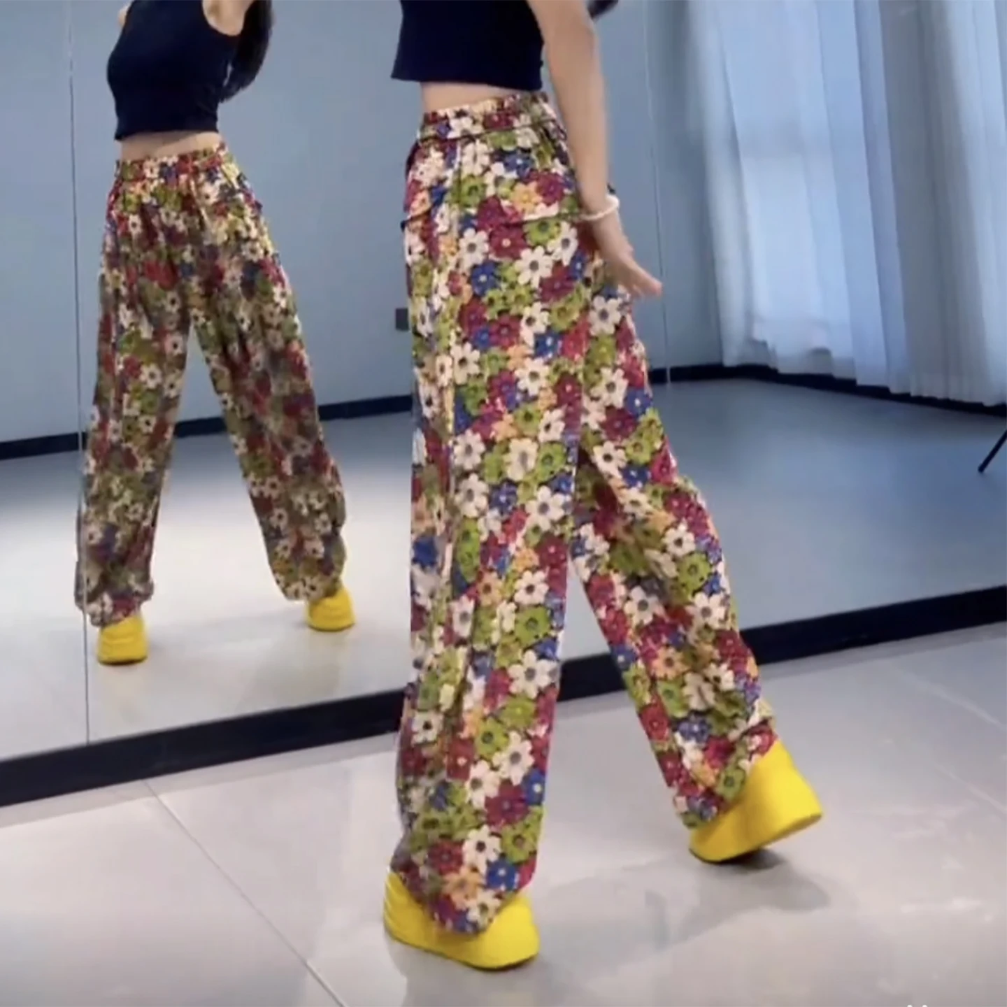 summer-leopard-print-casual-square-dance-pants-women's-loose-fashionable-thin-straight-leg-wide-leg-flower-pants-trendy