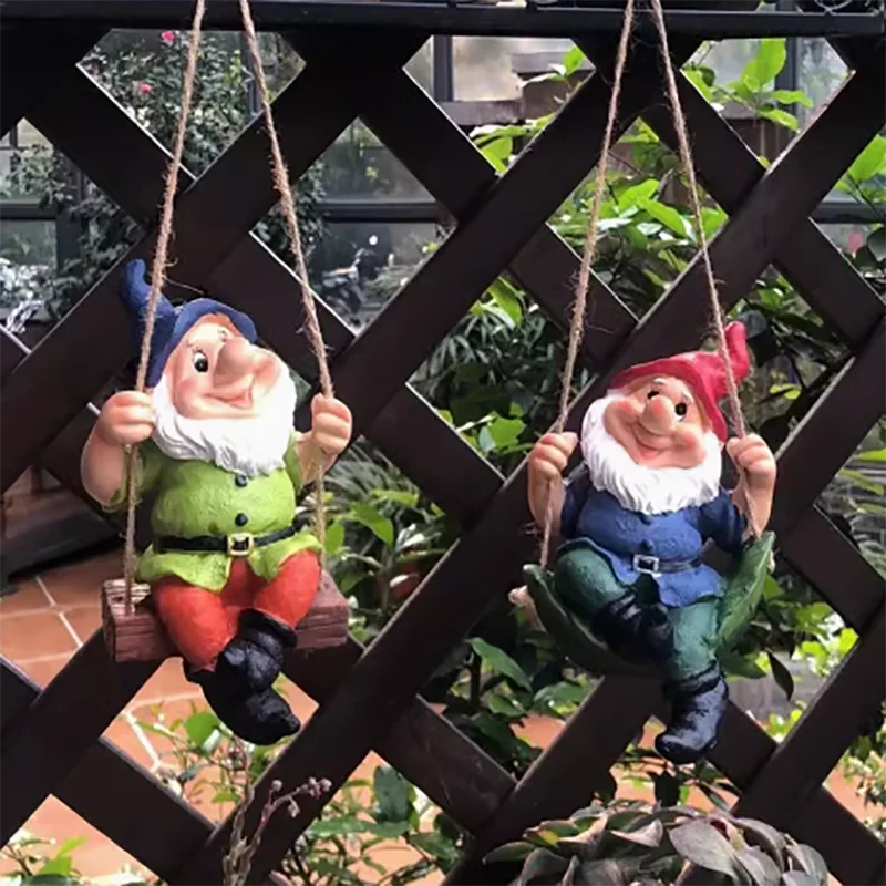 Cute Swing Elf Dwarf Resin Figurines Decoration Items Outdoor Garden Courtyard Statue Accessories Home Balcony Sculpture Decor