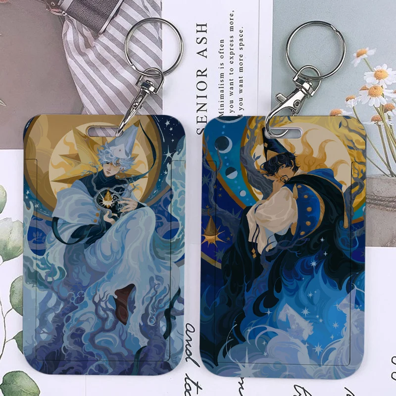 Cartoon Chibi Witch Hat Atelier Olruggio Qifrey Keychain Card Holder Keychains Holders Bank Bus ID Credit Cards Key Ring Chains