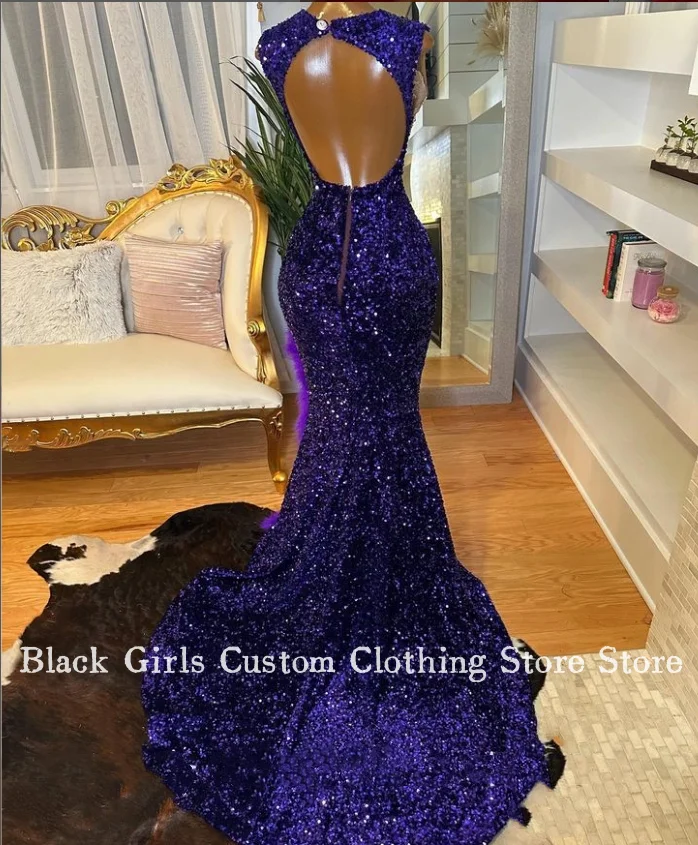 Elegant Sequins Split Prom Dress 2024 Grape Purple Backless Luxury Diamante Beaded Set Sequins Black Girls Party فستان سهرة