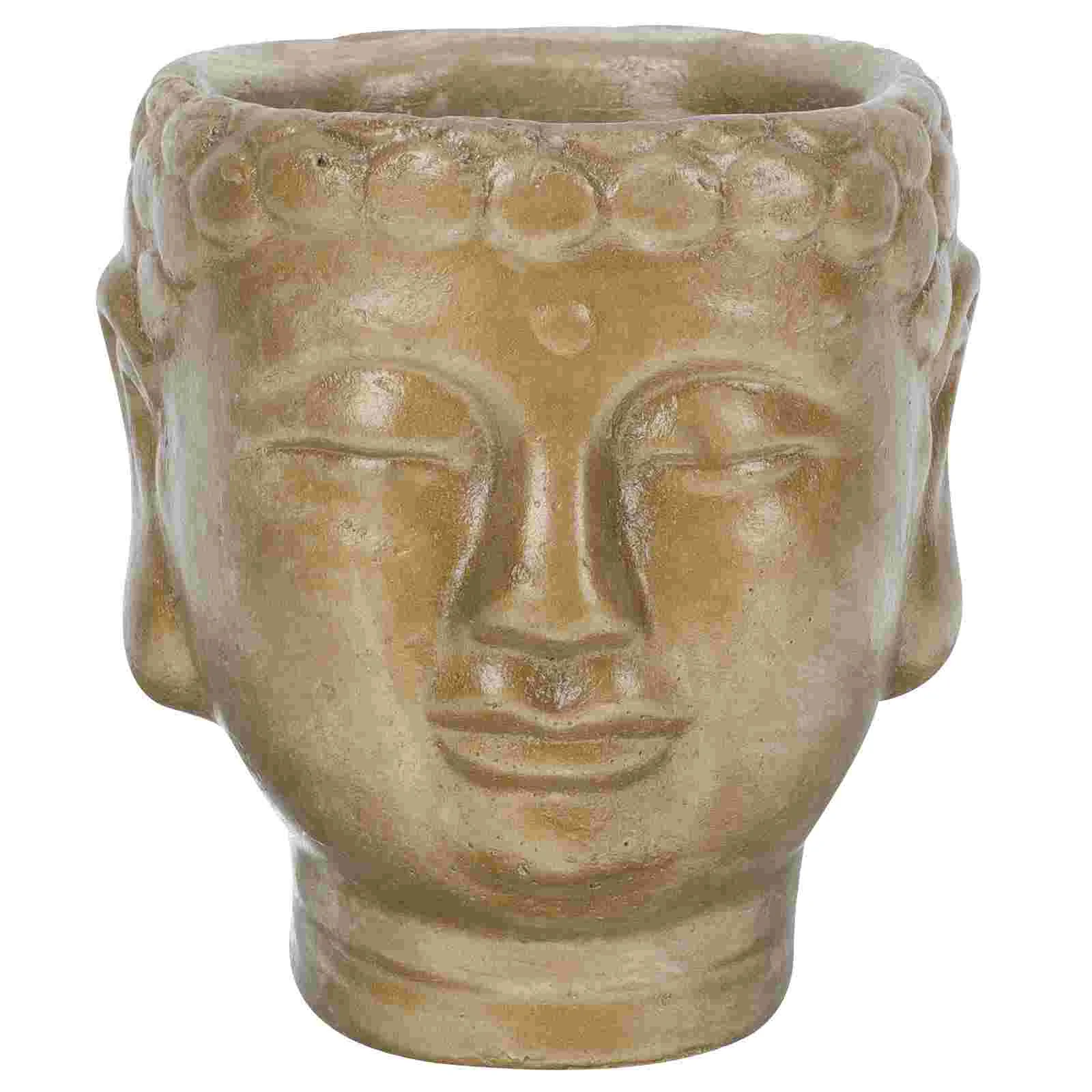 

Buddha Head Flowerpot Home Decor Desktop Ornament Cement Planters for Indoor Plants Pots