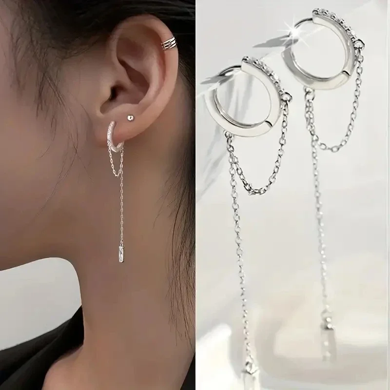 Modische silberne Quasten-Creolen-Ohrringe, exquisiter Schmuck, perfektes Geburtstagsgeschenk für Frauen. – Detail 1