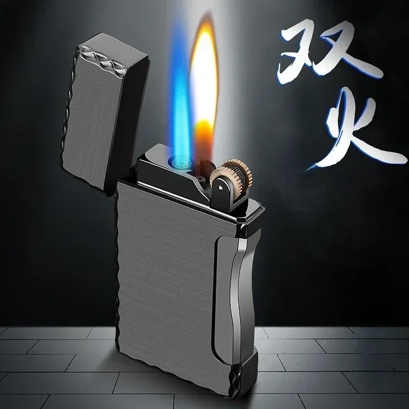 

Double Fire Cigarette Lighter Flame Windproof Smoking Accessories Metal Torch Lighter Smoke Cigar Butane Gas Lighters Men‘s Gift