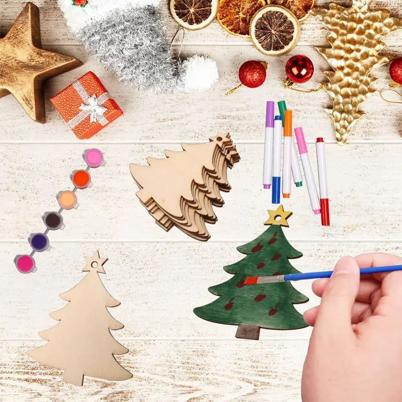Christmas creative wooden craft ornaments, DIY hand-painted wooden pieces for decorating the Christmas tree perfect for students