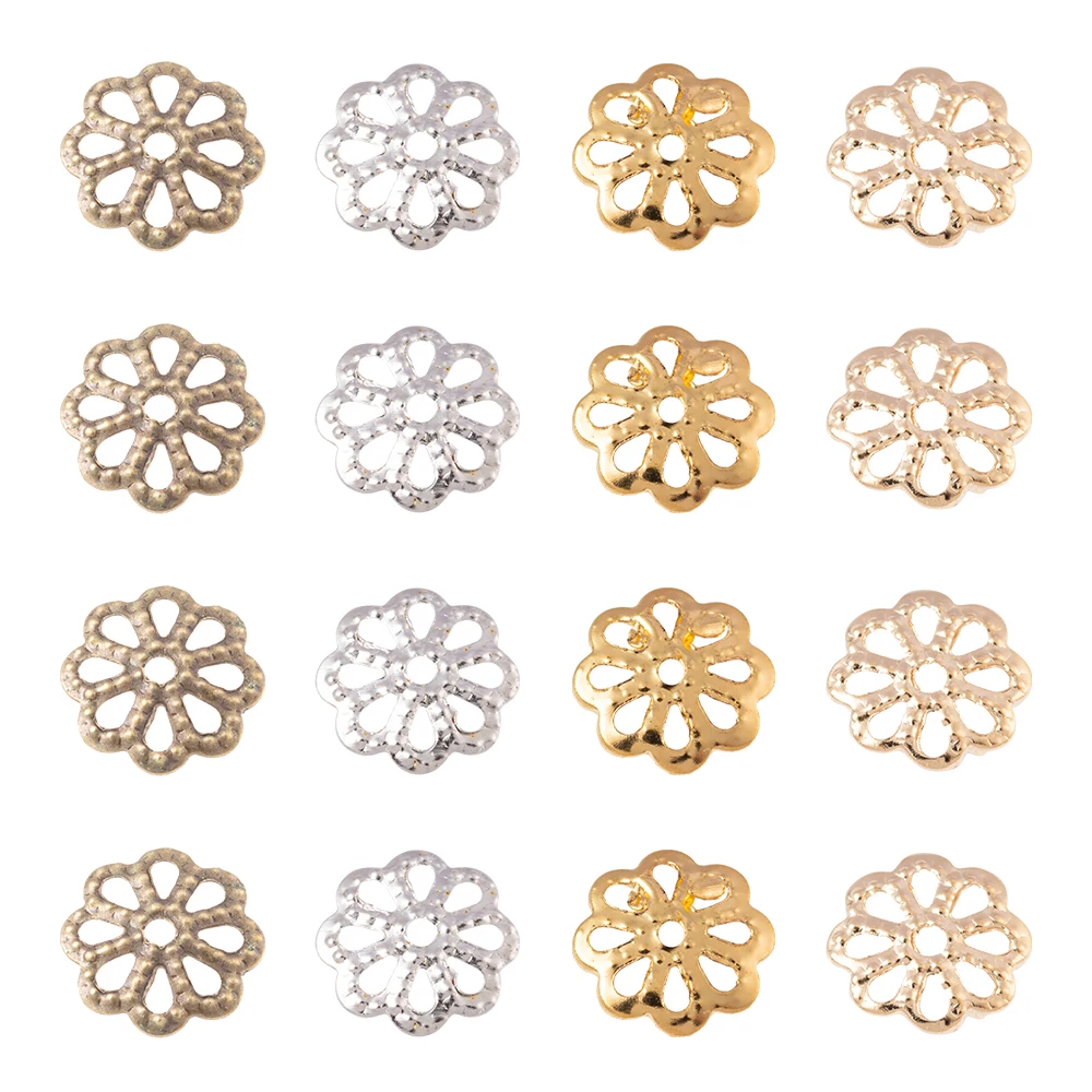 1600pcs/box 4 Colors 8-Petal Hollow Tiny Bead Caps Flower End Caps Bead Spacer Bulk for Necklace Bracelet Earring Jewelry Making