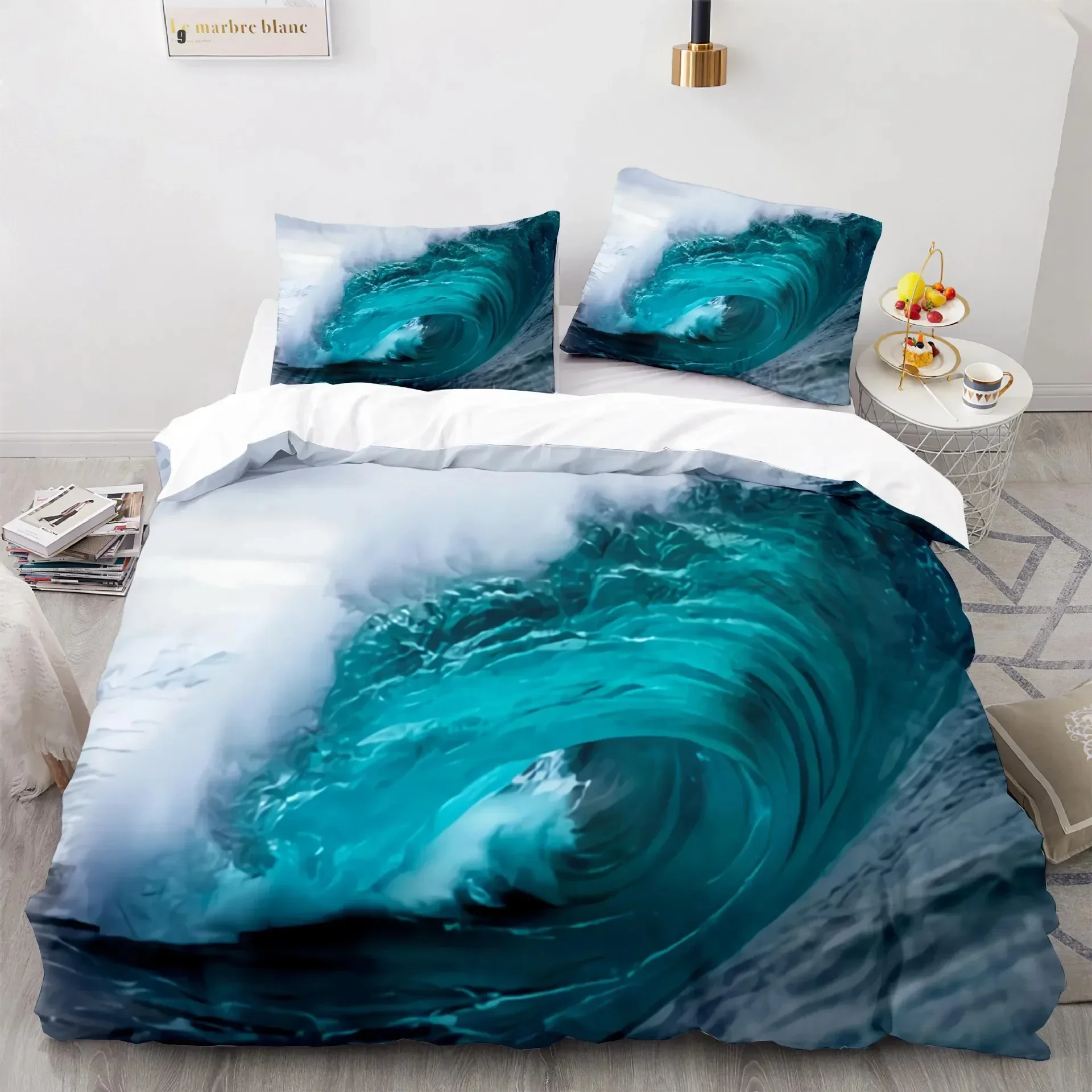 

3D Print Wave Duvet Cover Set,Sea Ocean Nautical Bedding Set Sailboat Comforter Cover,Queen King Full Twin Polyester Quilt Cover