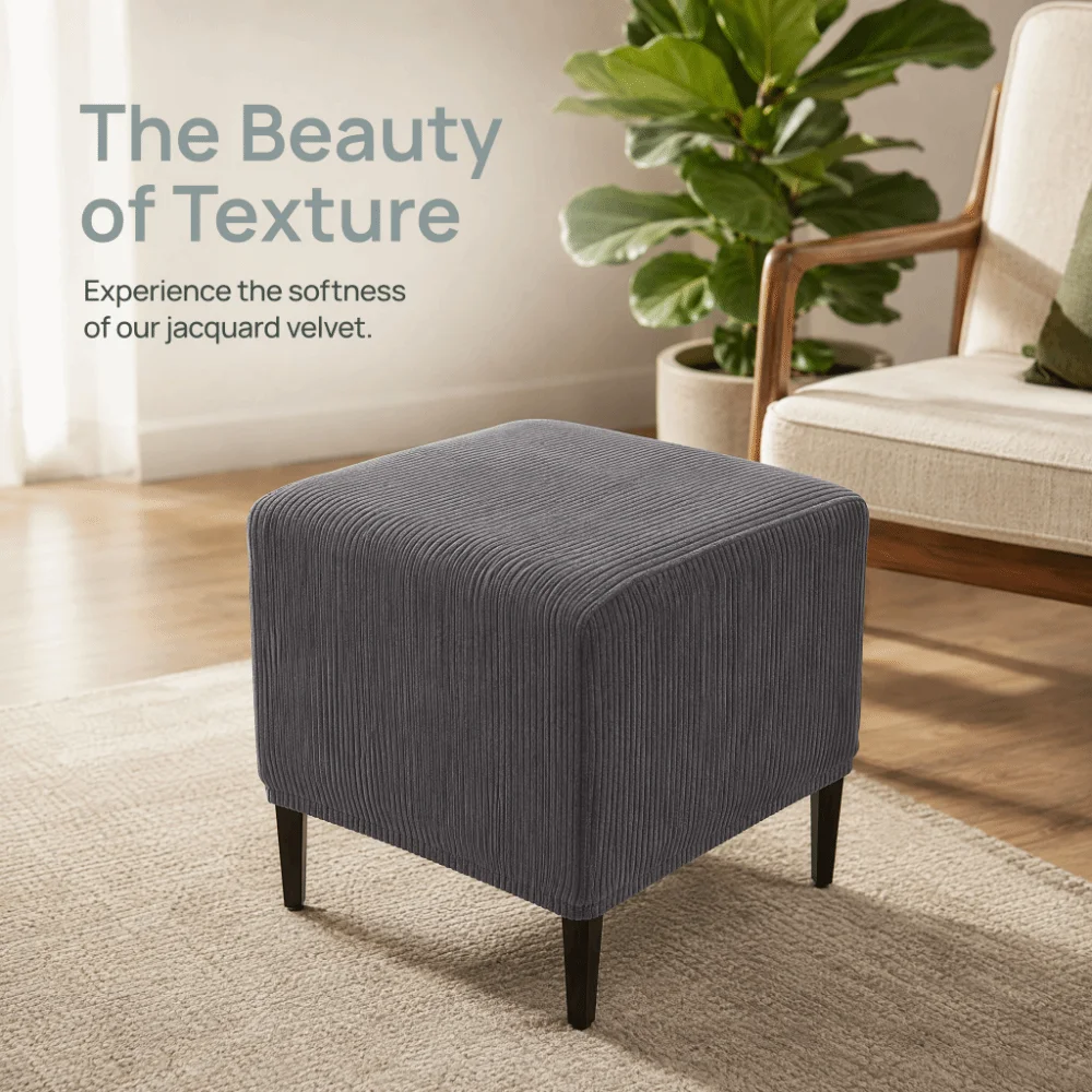 Jacquard Velvet Square Footstool Cover Elastic Fabric Wrap Square Shaped Bench Storage Cover Soft Solid Color Stool Slipcover