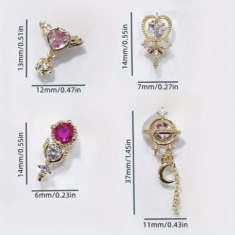 5 Stück Zirkon rosa Nagel Charms Großhandel Luxus Diamant eingelegt 3D Bogen Herz Schmetterling Nagel Charms Kette Maniküre Zubehör