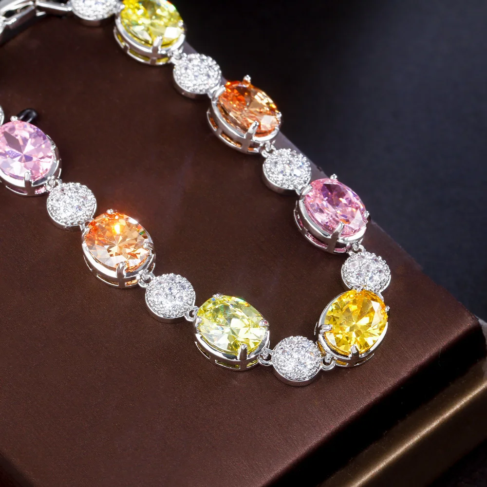 CWWZircons Beautiful Multi Color Big Round Oval Cubic Zirconia Chic Women Party Engagement Bracelet Jewelry Accessories CB289