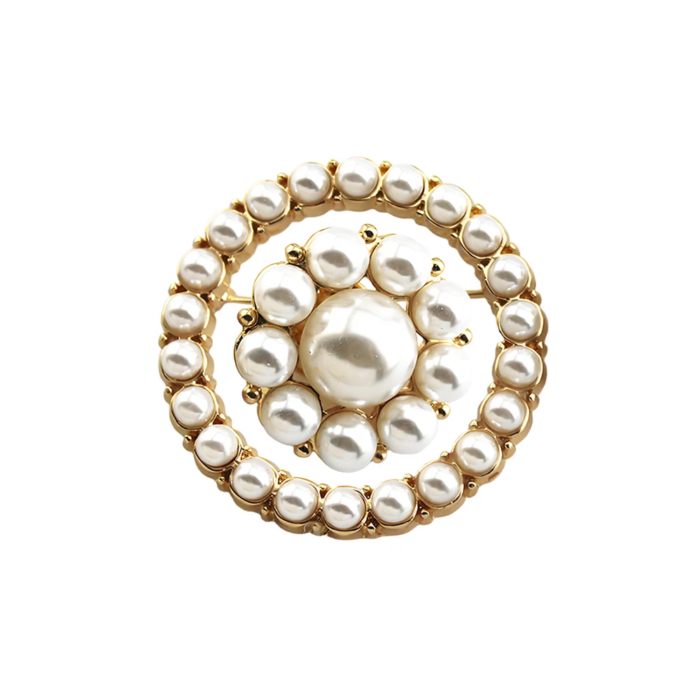 

Fashion Pearl Round Ring Shaped Brooch Ladies Hats Shawl Coats Decoration Circular Golden Alloy Brooch Light Luxury Jewelry Gift