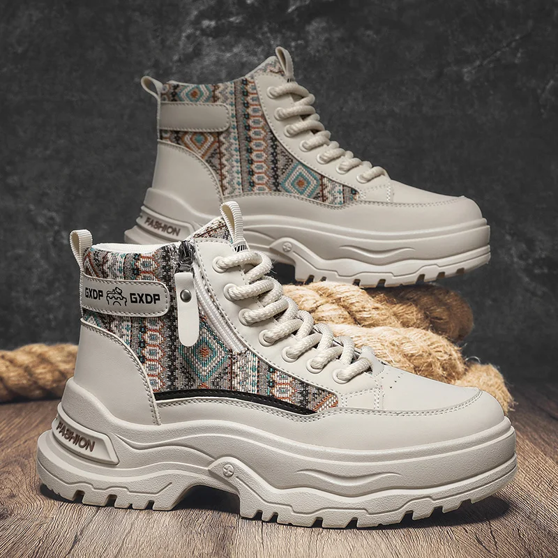 

Новые мужские ботинки Дизайнерские роскошные мужские рабочие ботинки Высокие кеды Кожаная обувь на платформе для мужчин Мотоциклетные ботинки в британском стиле Botas Hombre