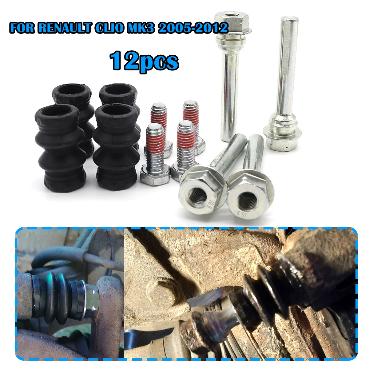 

12PCS Brake Caliper Cylinder Slider Guide Pin For Disc Housing Bolts Rubber Boot Seal Kit FOR RENAULT CLIO MK3 2005 2006-2012