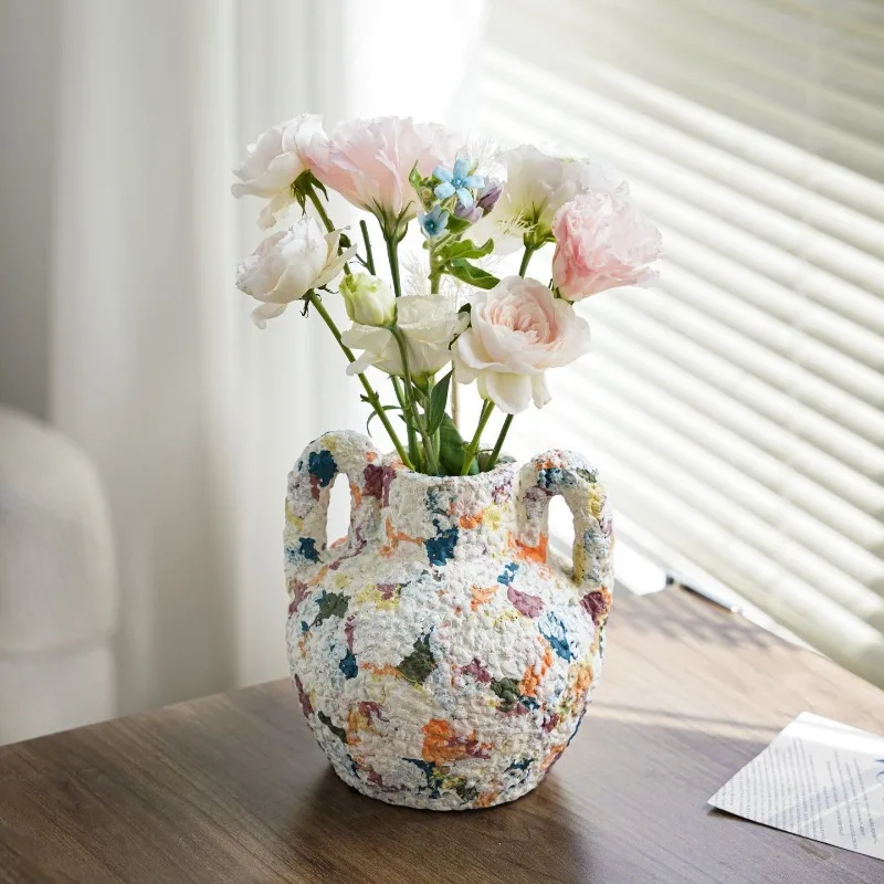 

Керамическая ваза в стиле ретро, элегантная настольная ваза для сушеных цветов, красивая эстетичная бутылка для цветов, украшение для домашнего стола, декоративные вазы