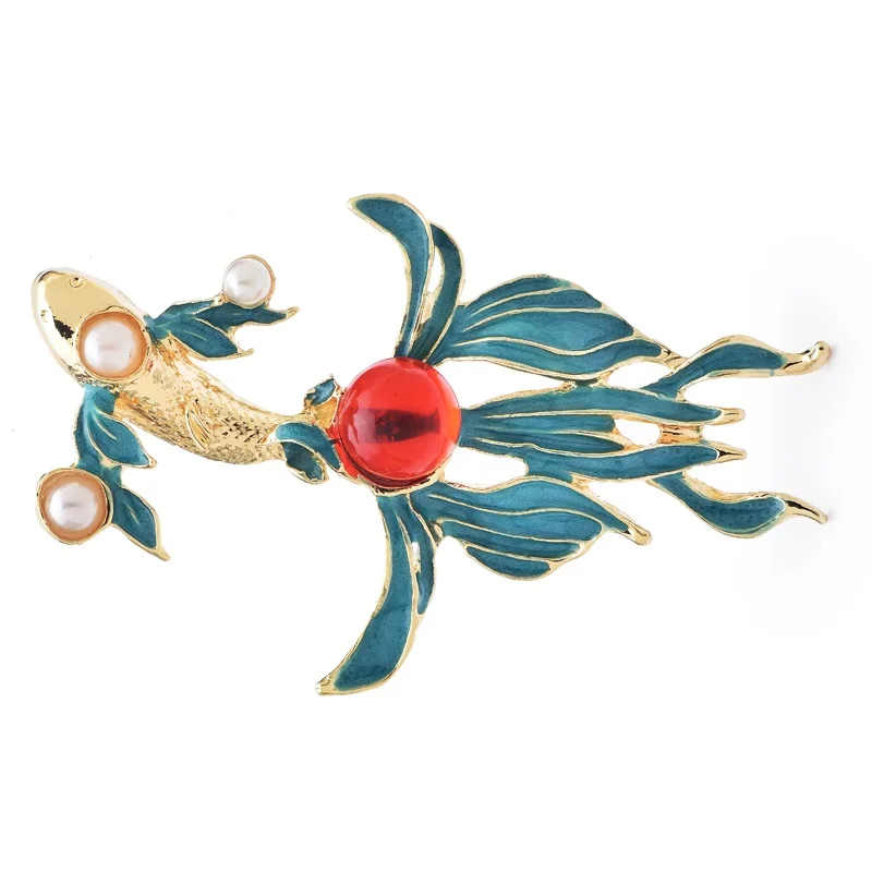 Wuli&baby Vintage Style Goldfish Brooches For Women Men Enamel Swimming Fish Animal Party Casual Brooch Pins Gifts