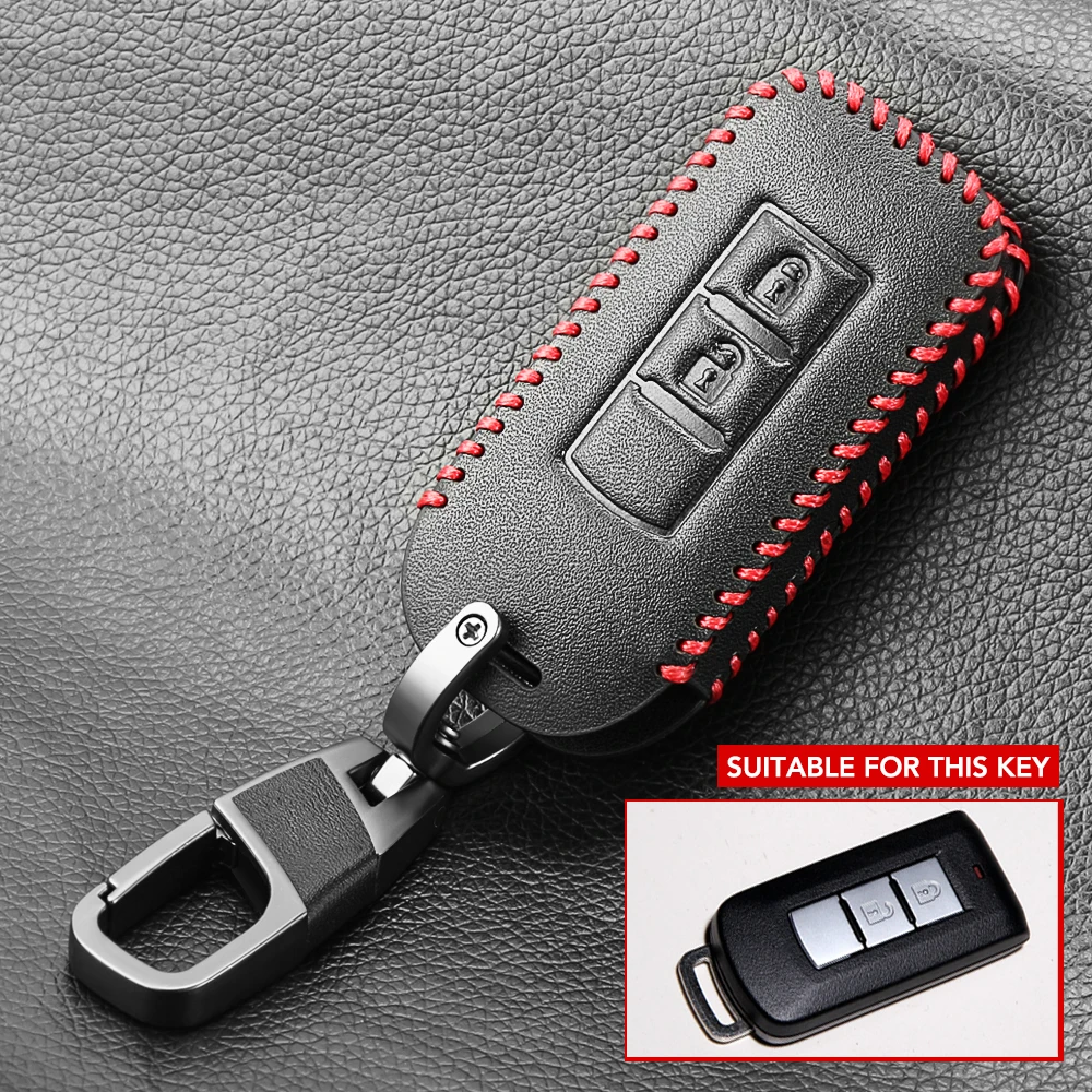 Leather Car Key Case Cover for Mitsubishi Outlander 2015 2017 Xpander Triton ASX LANCER Pajero Sport Car Key Shell Keyring