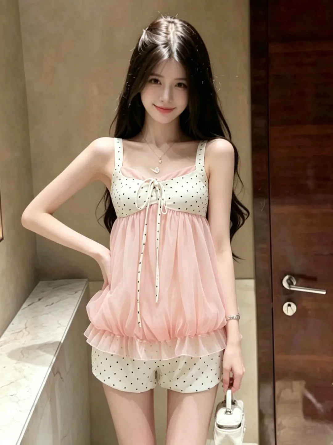 

Unique Polka Dot Halter Top Shorts Two Piece Set Complete OOTD Summer 2026 Comfortable High Waist Cotton V Neck Casual Fashio...