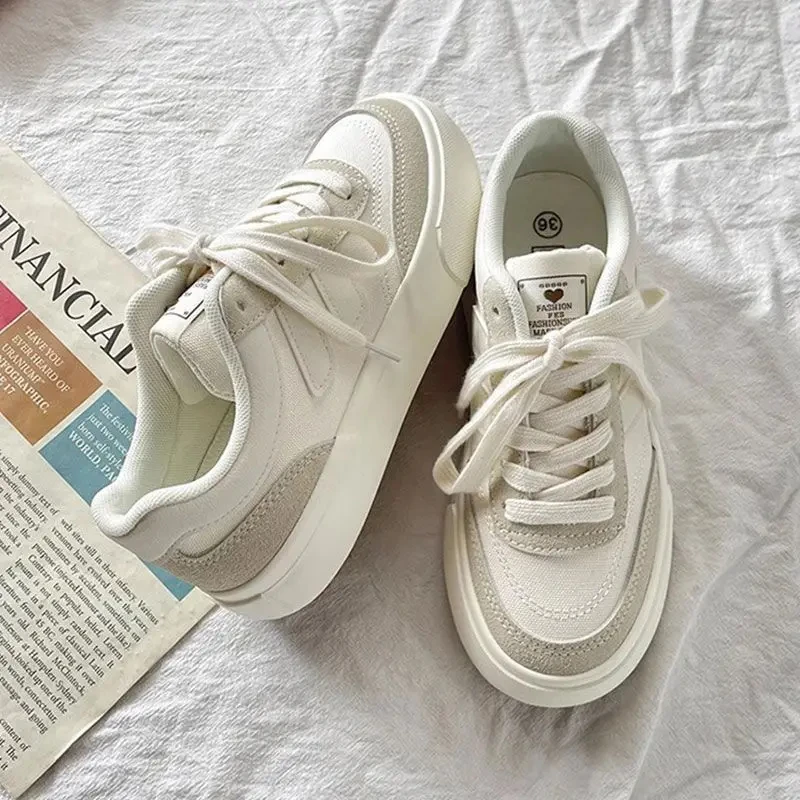 Thick-soled Canvas Shoes for Women 2024 Spring and Autumn New Niche Original Retro All-match Sneakers Hong Kong Style